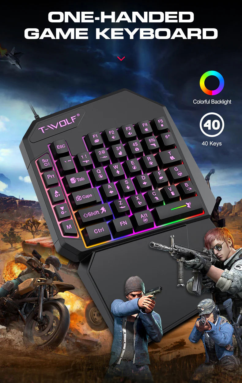 Half Handed RGB Gaming Keyboard and Backlit Mouse Combo, Universal 4 in 1 Mobile Gaming Combo Pack