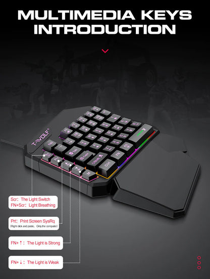 Half Handed RGB Gaming Keyboard and Backlit Mouse Combo, Universal 4 in 1 Mobile Gaming Combo Pack