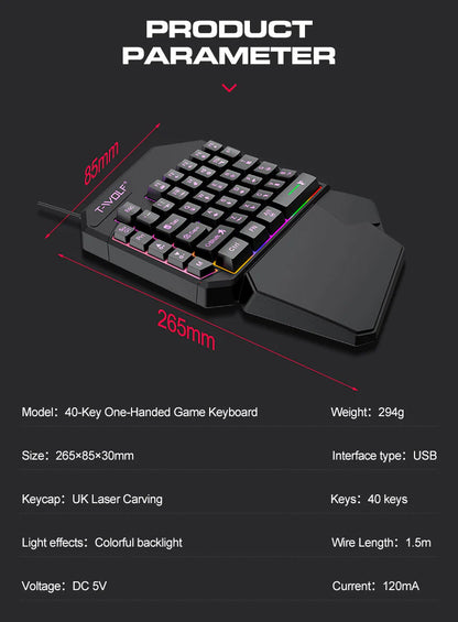 Half Handed RGB Gaming Keyboard and Backlit Mouse Combo, Universal 4 in 1 Mobile Gaming Combo Pack