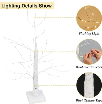 Christmas Lighted Tree Decorations Tabletop Lighted Birch Tree with LED Lights Usb Charged