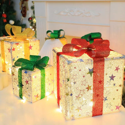 Christmas Lighted Gift Boxes, Set of 3 Christmas Decorations with Remote & 8 Lighting Modes