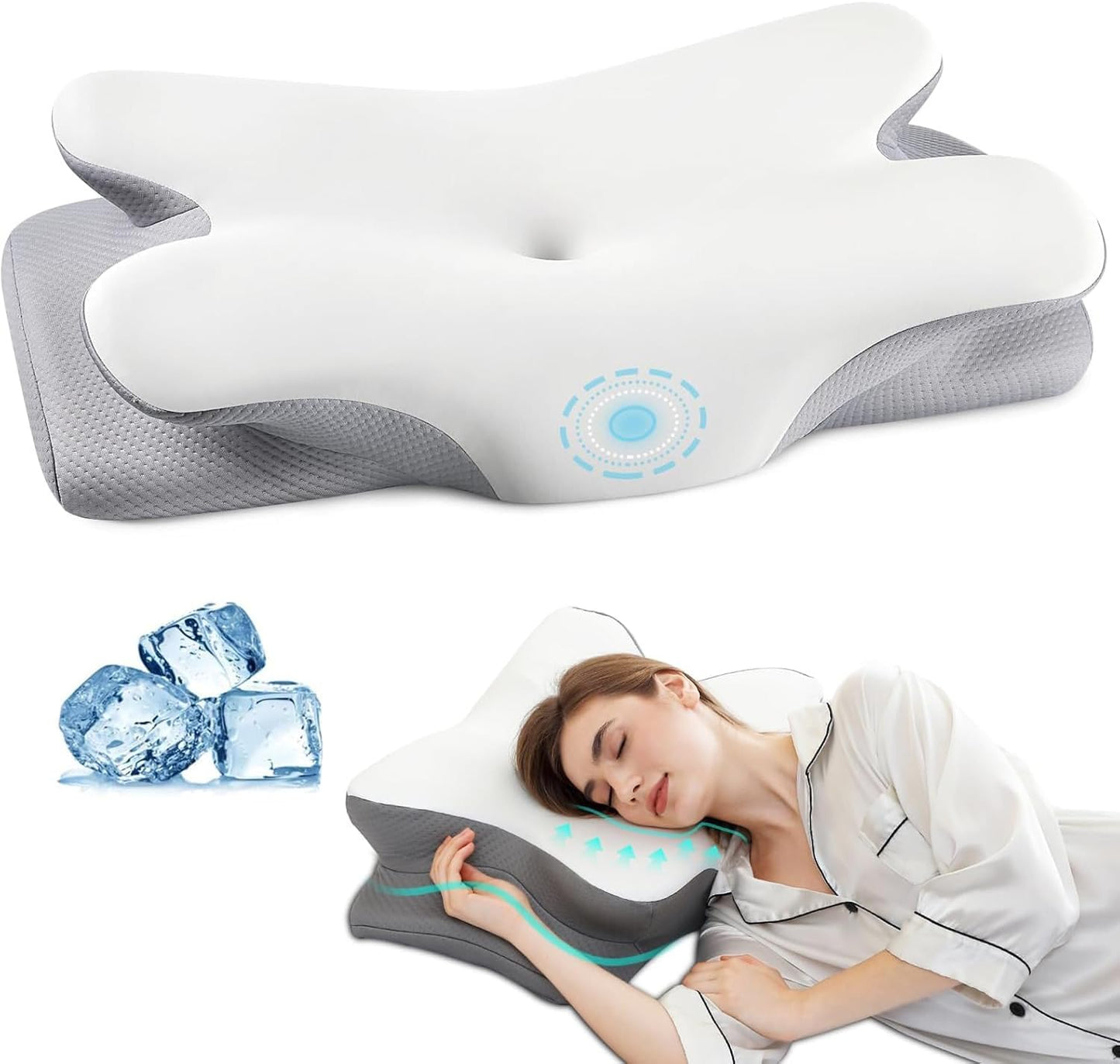 Pain Relief, Contour Memory Foam Pillows with Cooling Pillowcase