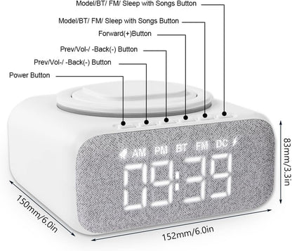 Alarm Clock with Bluetooth Speaker, Dimmable LED Display Super Fast Wireless Charger Station