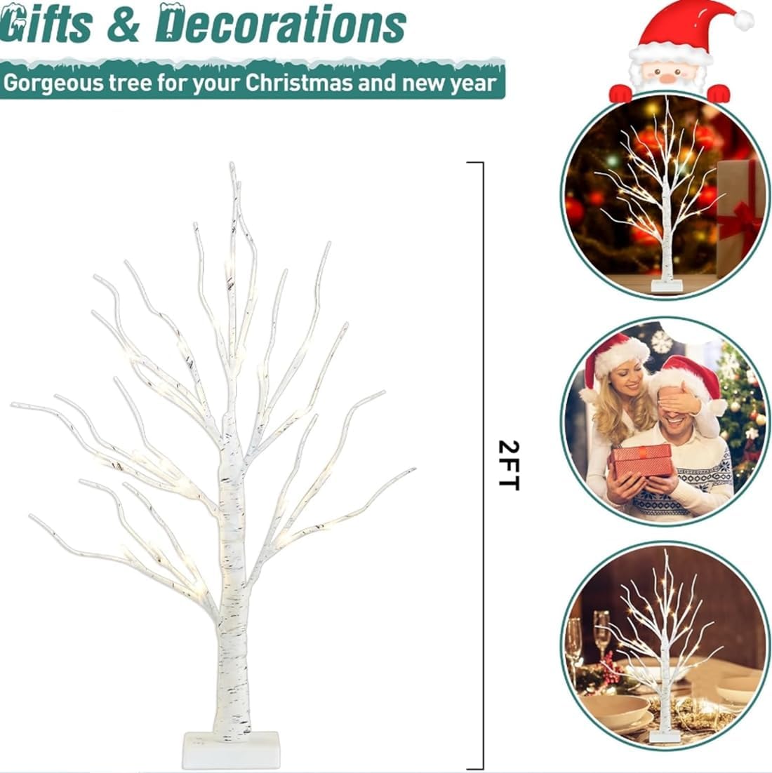 Christmas Lighted Tree Decorations Tabletop Lighted Birch Tree with LED Lights Usb Charged