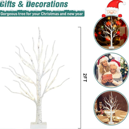 Christmas Lighted Tree Decorations Tabletop Lighted Birch Tree with LED Lights Usb Charged