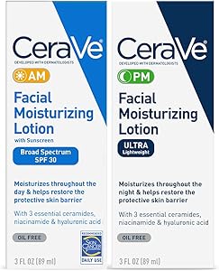 CERA  Facial Moisturizing Lotion 3 Fl Oz (Pack of 2) AM/PM Bundle