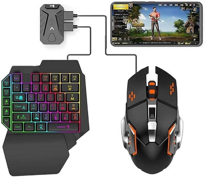 Half Handed RGB Gaming Keyboard and Backlit Mouse Combo, Universal 4 in 1 Mobile Gaming Combo Pack