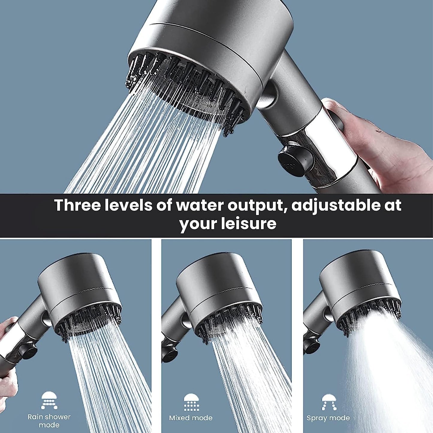 Multifunctional Massage Shower, Filtered Shower Head, 3-Settings Handheld Shower head