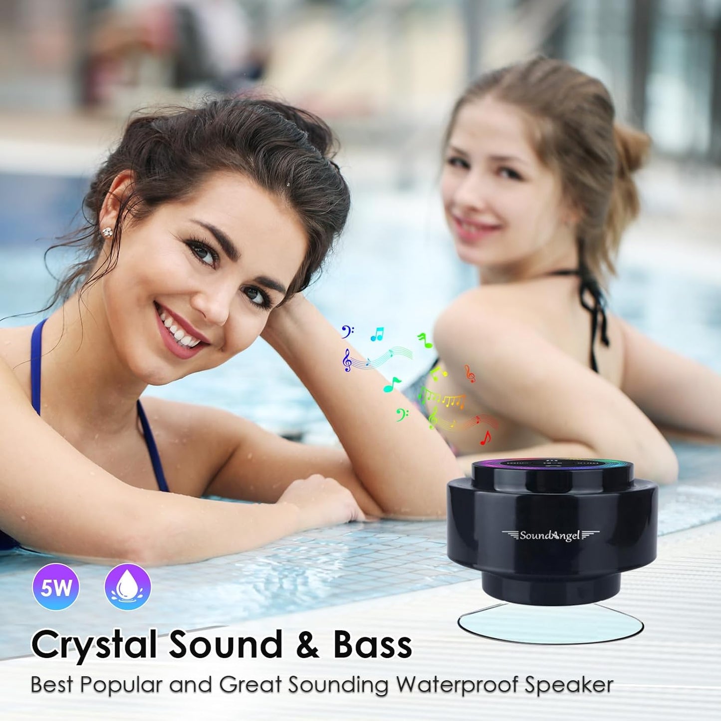 Shower Speaker Waterproof | Bluetooth Wireless Speaker with Lights| Suction Cup and Mic for Bathroom