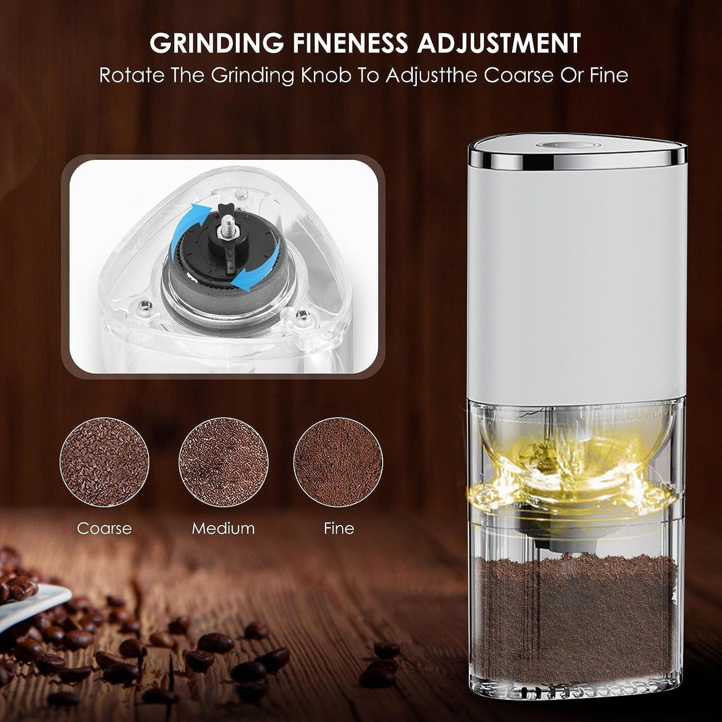 Electric Burr Coffee Grinder, Rechargeable Automatic Coffee Grinder, Coffee Bean Grinder