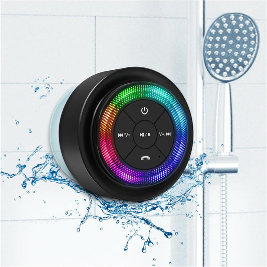 Shower Speaker Waterproof | Bluetooth Wireless Speaker with Lights| Suction Cup and Mic for Bathroom