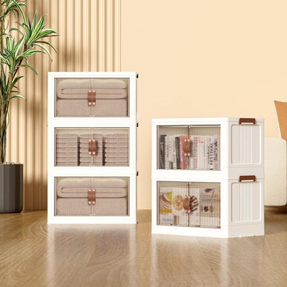 Aesthetic 5 Layer Stackable Storage Organizers with flute lids, doors and Wheels