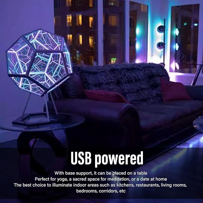 Infinity Dodecahedron Gaming Light, 3D Cube Art Light, Night Lights, Adjustable Colorful Ambient Lamp