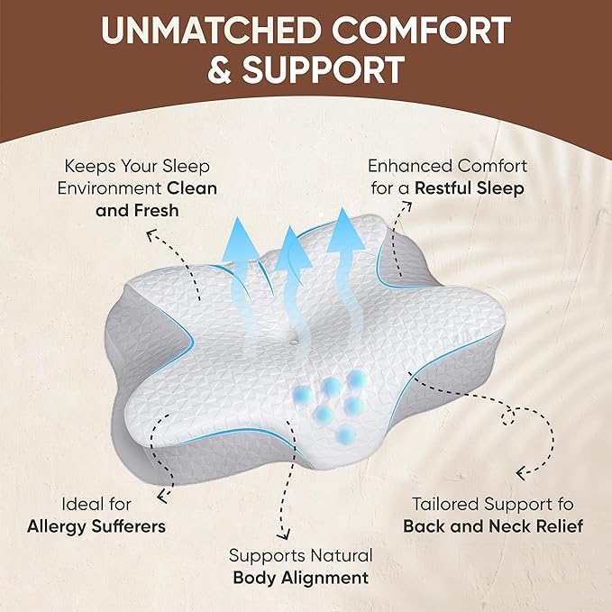 Pain Relief, Contour Memory Foam Pillows with Cooling Pillowcase