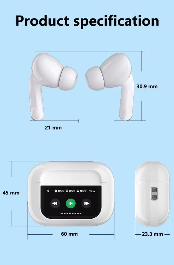 AIRPODS , Touch Screen Control, Noise Cancelling, Bluetooth 5.0, (White)