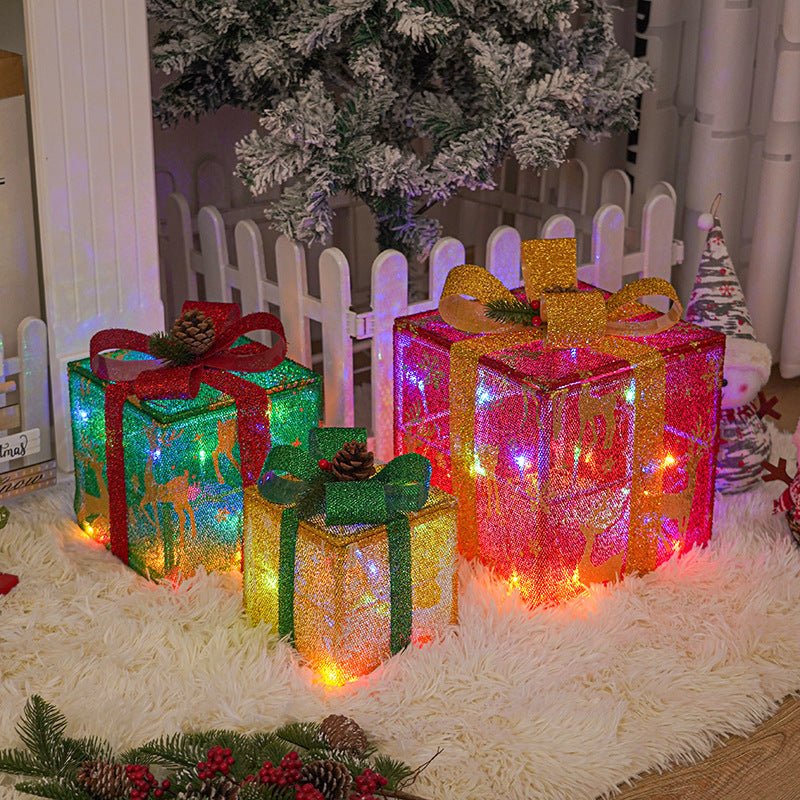 Christmas Lighted Gift Boxes, Set of 3 Christmas Decorations with Remote & 8 Lighting Modes